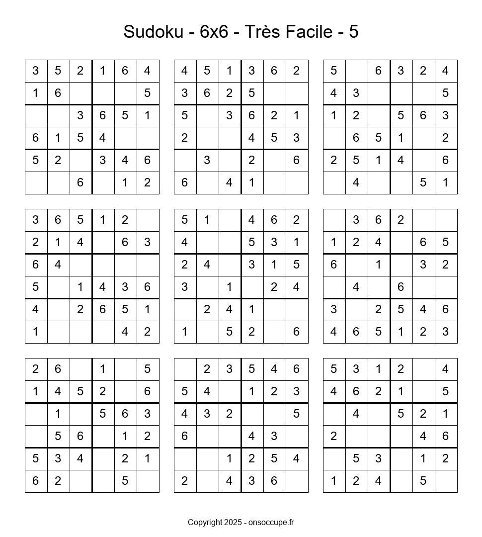 Sudoku 6×6 – Très Facile #5 - Sudoku à imprimer gratuitement