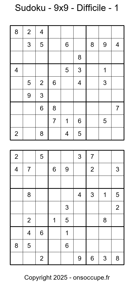 Sudoku 9×9 Difficile (1) - Sudoku à imprimer gratuitement