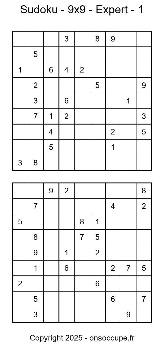 Sudoku 9×9 Expert (1) - Sudoku à imprimer gratuitement