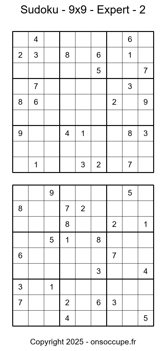 Sudoku – 9×9 – Expert #2 - Sudoku à imprimer gratuitement