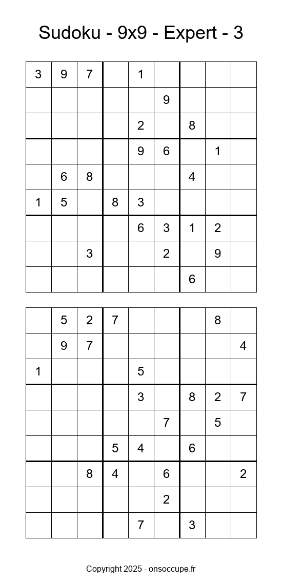 Sudoku 9×9 – Expert #3 - Sudoku à imprimer gratuitement