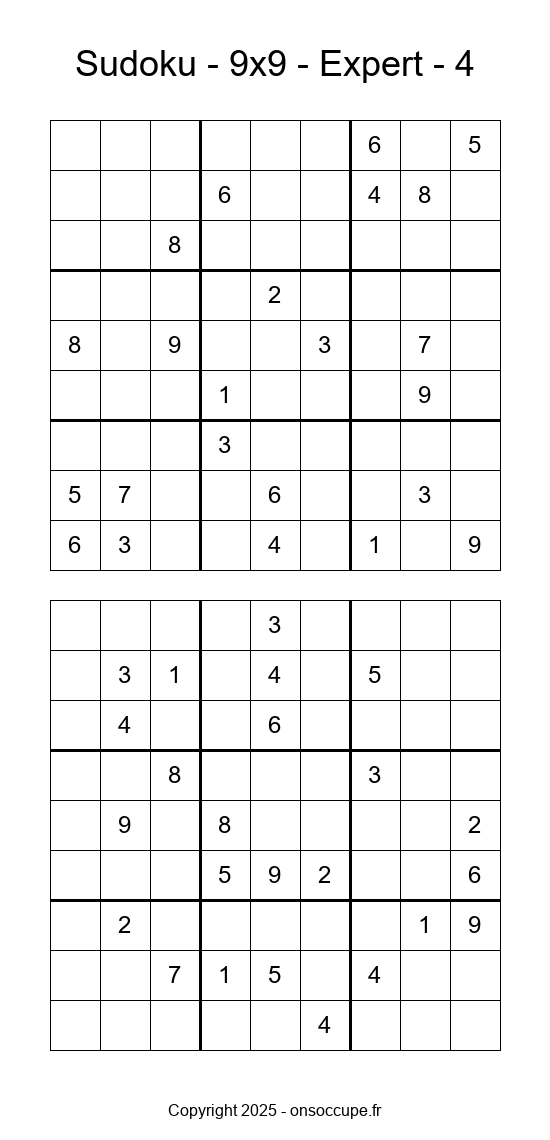 Sudoku 9×9 – Expert #4 - Sudoku à imprimer gratuitement
