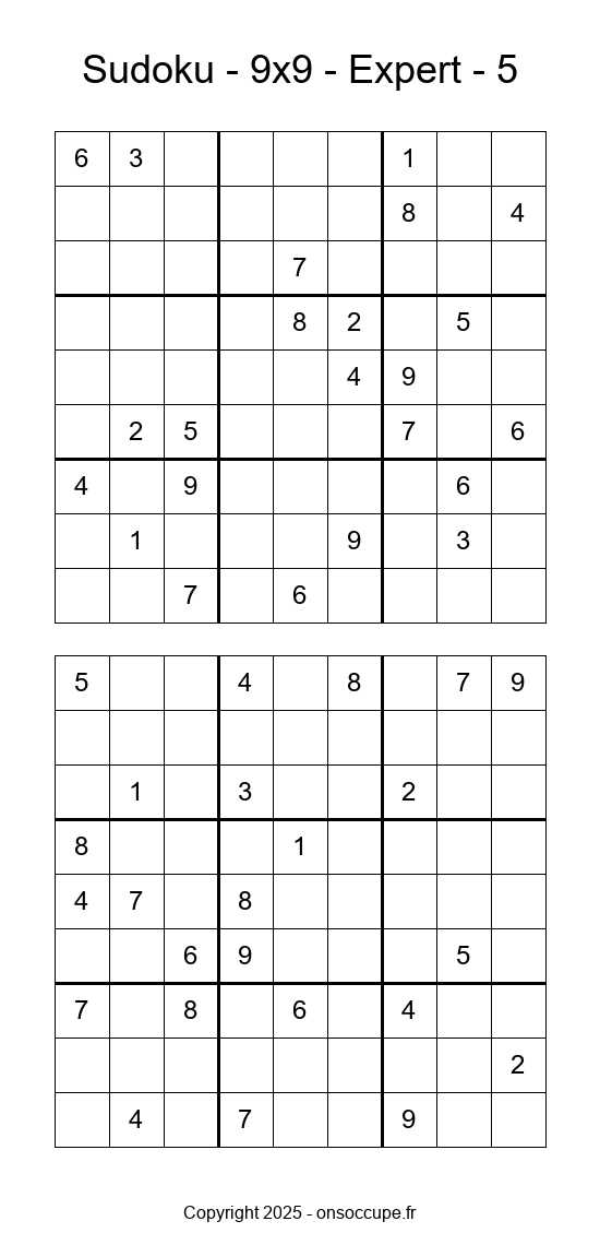 Sudoku 9×9 – Expert #5 - Sudoku à imprimer gratuitement