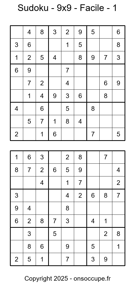 Sudoku 9×9 Facile (1) - Sudoku à imprimer gratuitement