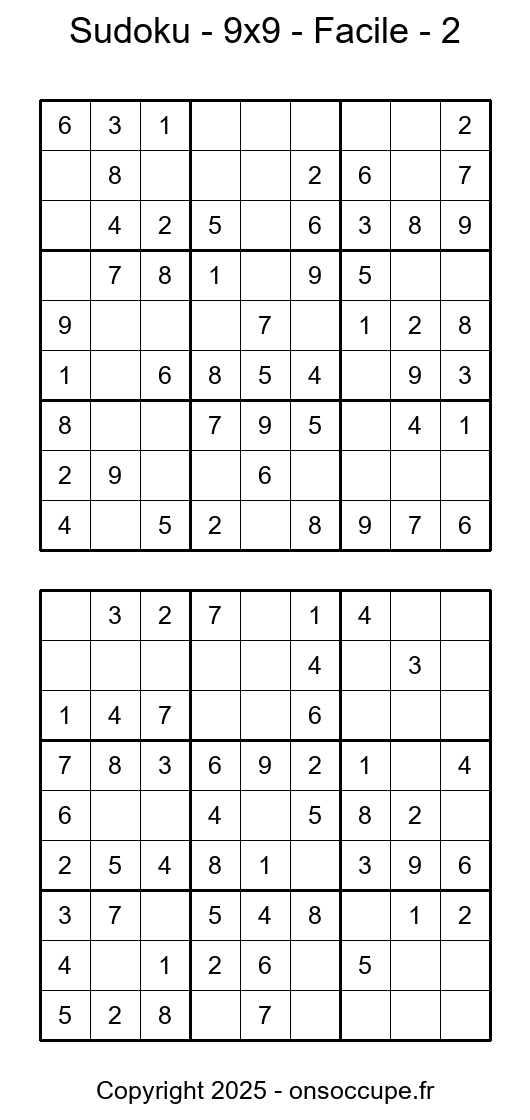 Sudoku – 9×9 – Facile #2 - Sudoku à imprimer gratuitement
