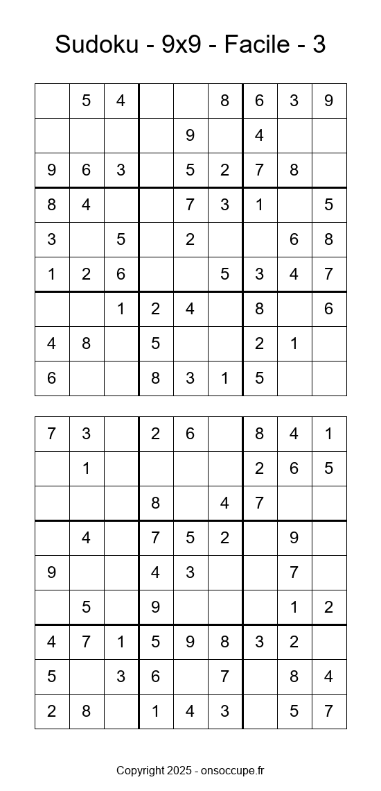 Sudoku 9×9 – Facile #3 - Sudoku à imprimer gratuitement
