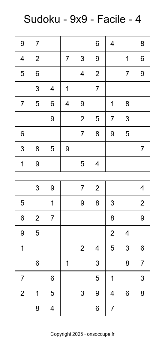 Sudoku 9×9 – Facile #4 - Sudoku à imprimer gratuitement