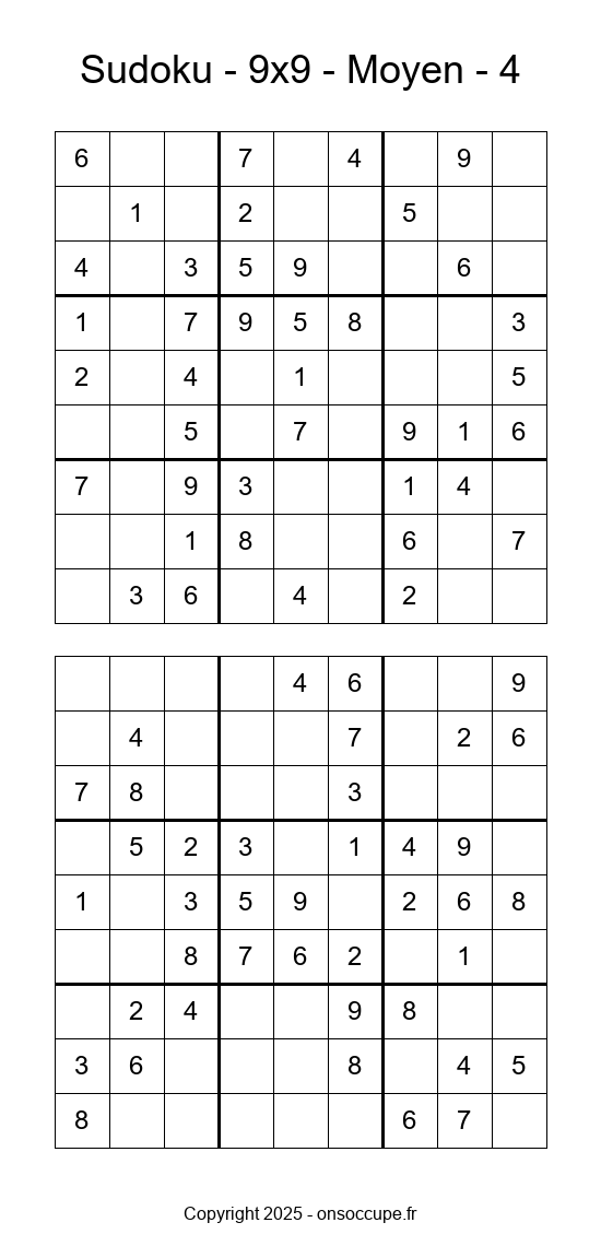 Sudoku 9×9 – Moyen #4 - Sudoku à imprimer gratuitement