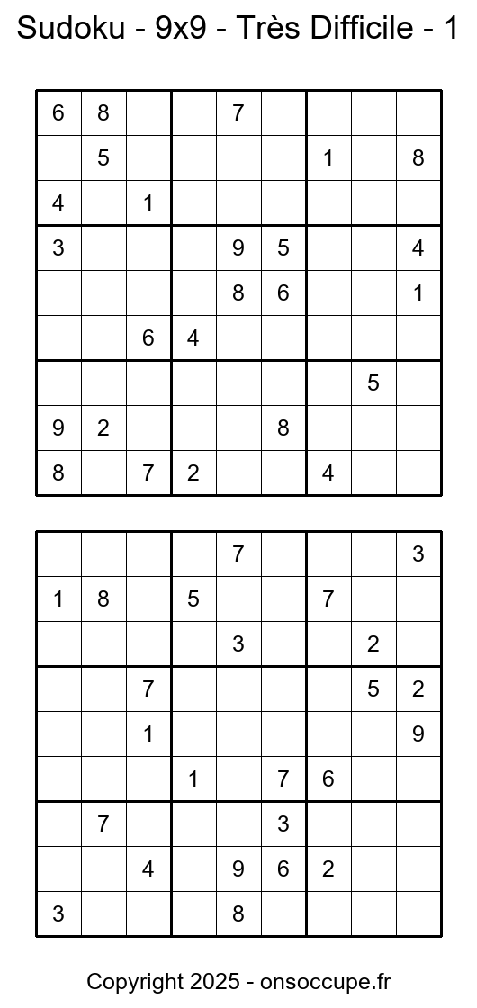 Sudoku 9×9 Très Difficile (1) - Sudoku à imprimer gratuitement