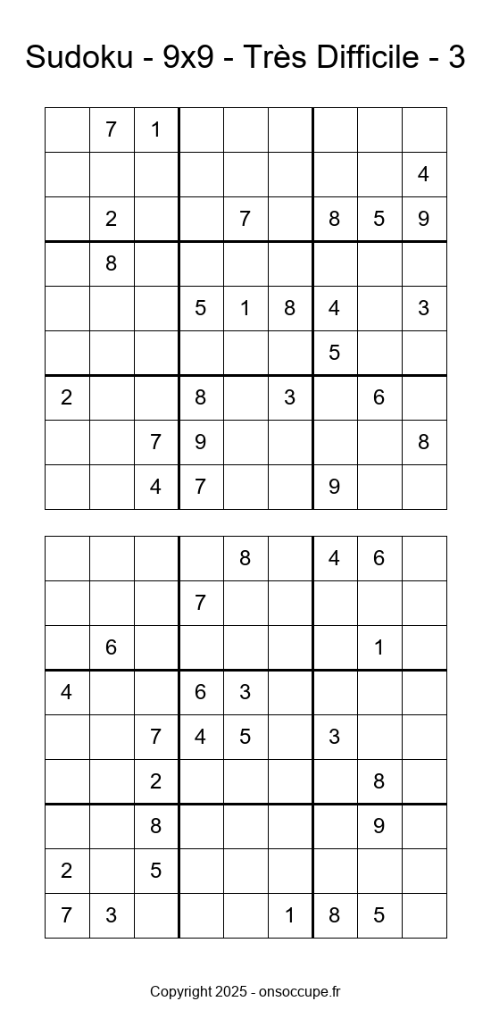 Sudoku 9×9 – Très Difficile #3 - Sudoku à imprimer gratuitement