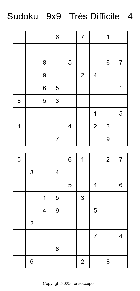 Sudoku 9×9 – Très Difficile #4 - Sudoku à imprimer gratuitement