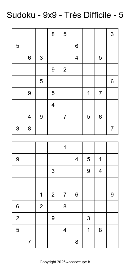 Sudoku 9×9 – Très Difficile #5 - Sudoku à imprimer gratuitement