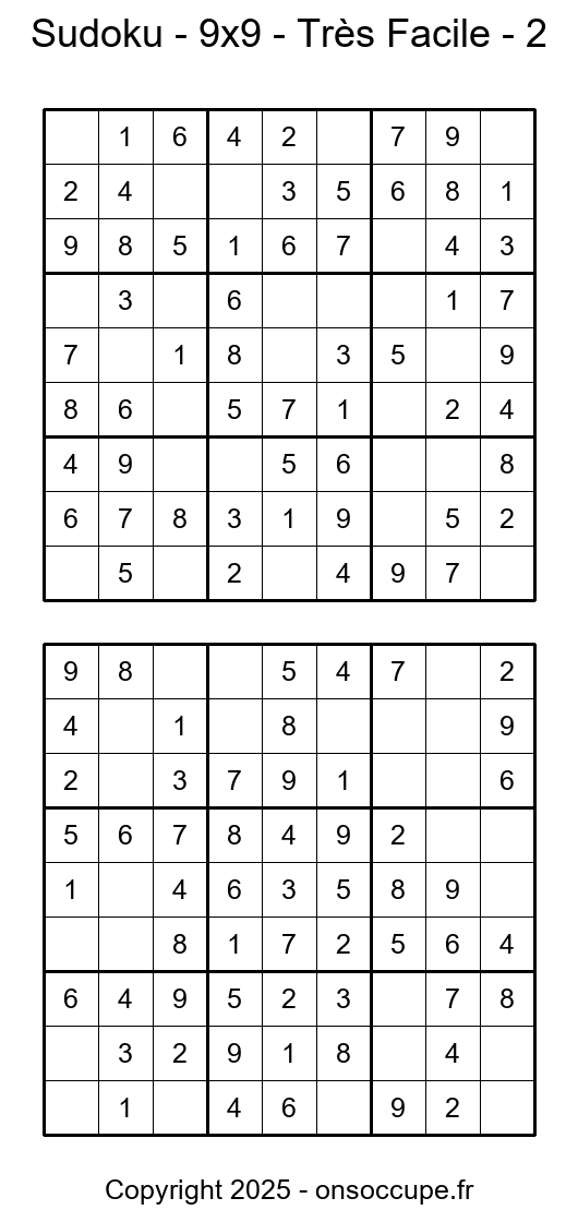 Sudoku – 9×9 – Très Facile #2 - Sudoku à imprimer gratuitement
