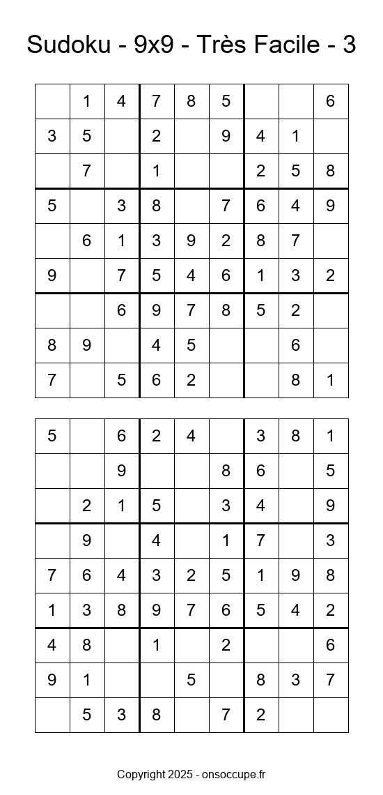 Sudoku 9×9 – Très Facile #3 - Sudoku à imprimer gratuitement