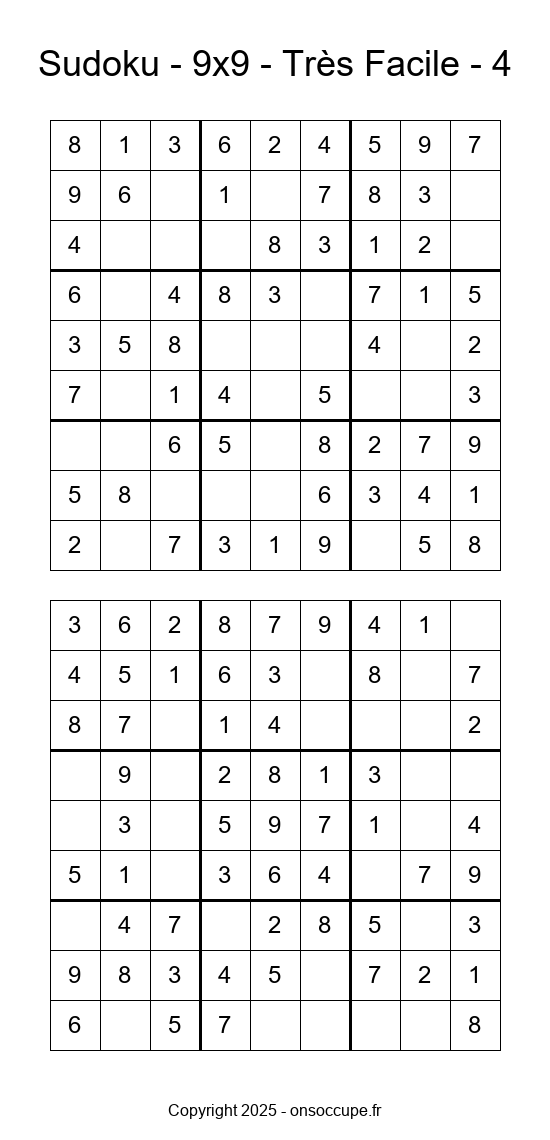 Sudoku 9×9 – Très Facile #4 - Sudoku à imprimer gratuitement