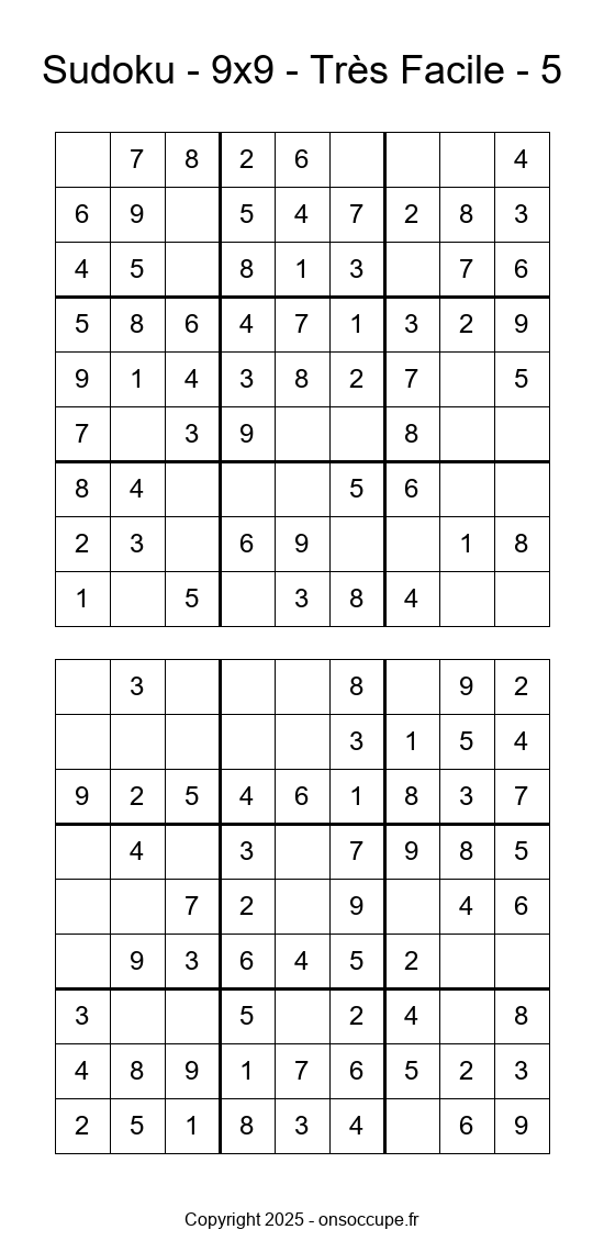 Sudoku 9×9 – Très Facile #5 - Sudoku à imprimer gratuitement