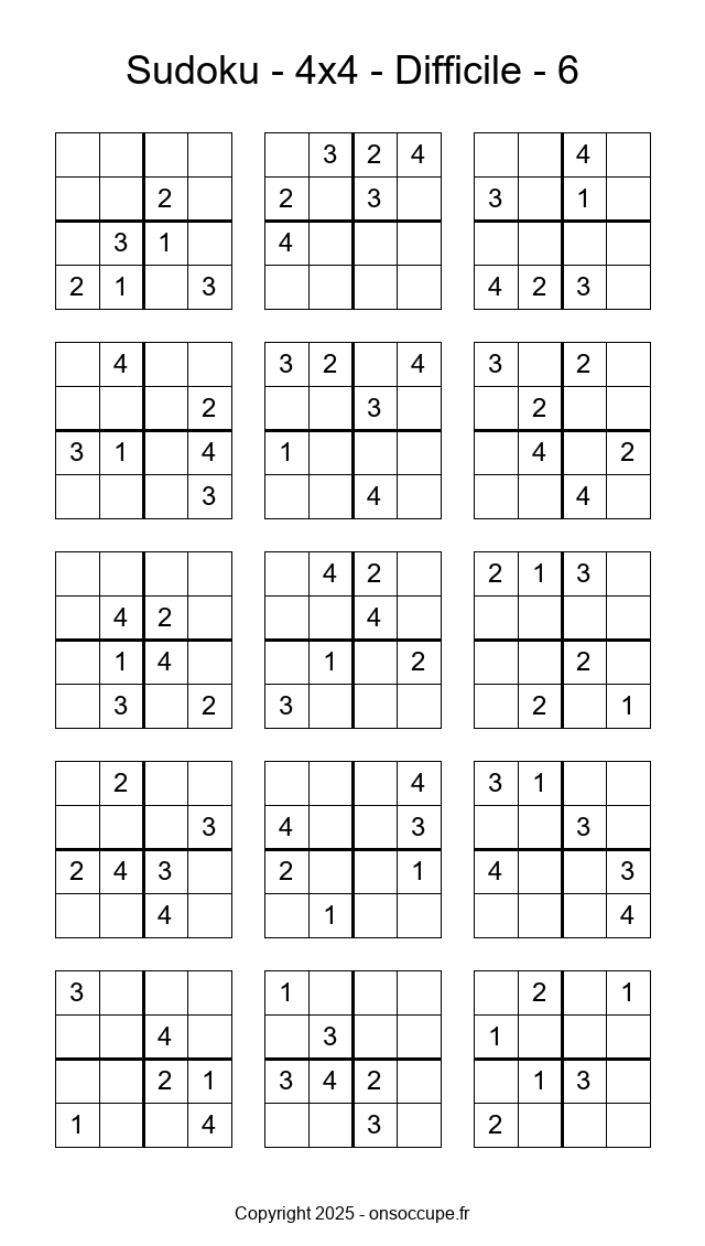 Sudoku 4×4 – Difficile #6 - Sudoku à imprimer gratuitement