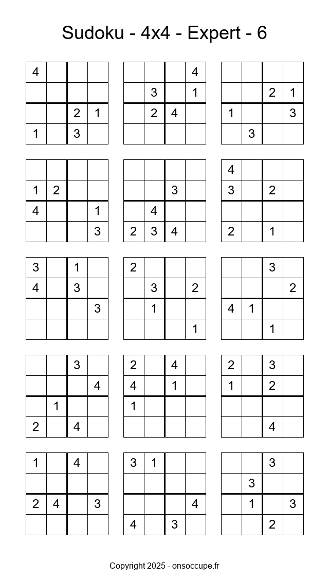 Sudoku 4×4 – Expert #6 - Sudoku à imprimer gratuitement