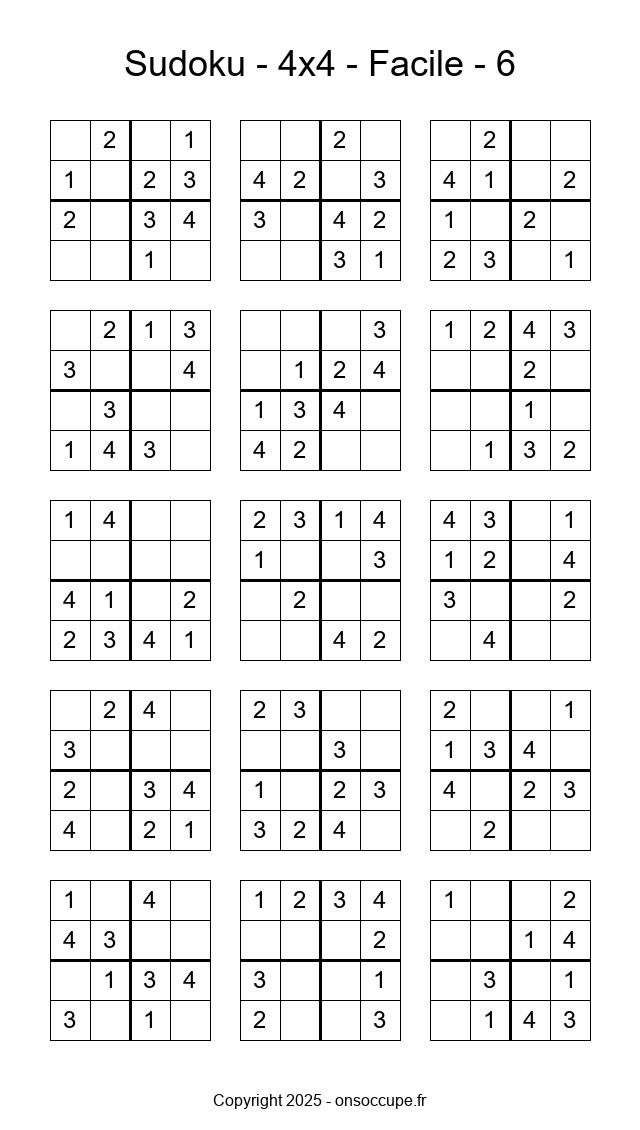 Sudoku 4×4 – Facile #6 - Sudoku à imprimer gratuitement