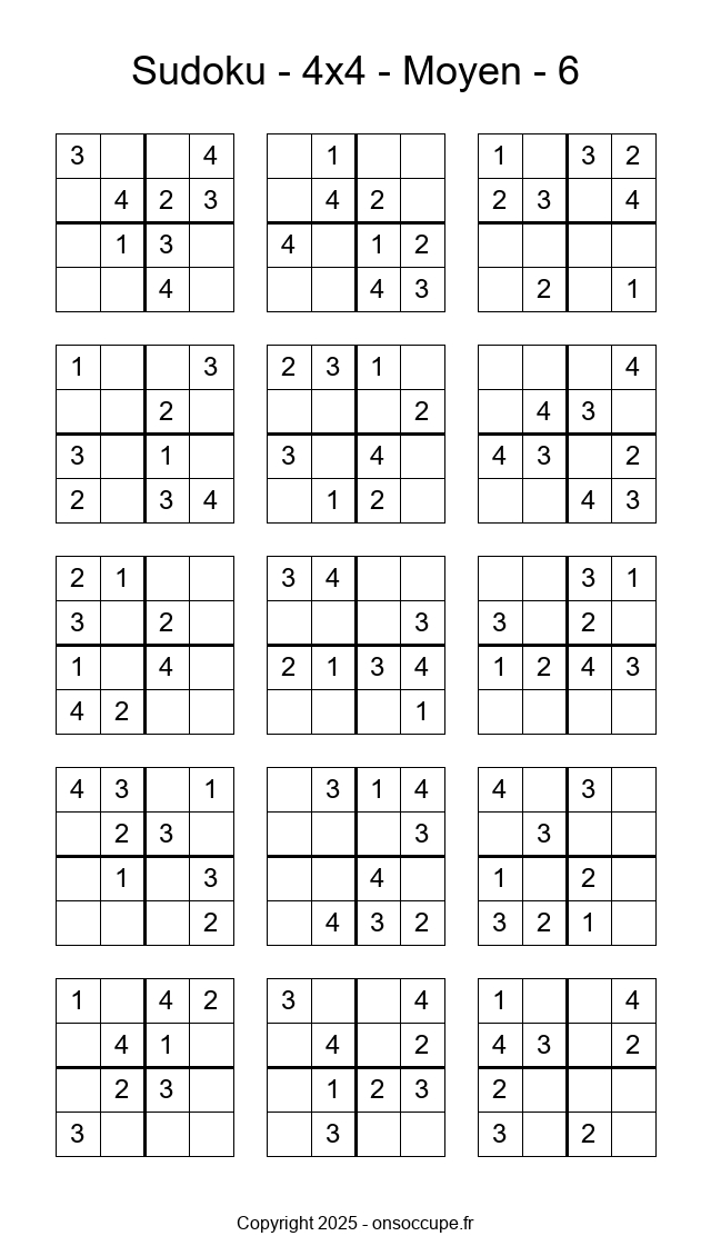 Sudoku 4×4 – Moyen #6 - Sudoku à imprimer gratuitement