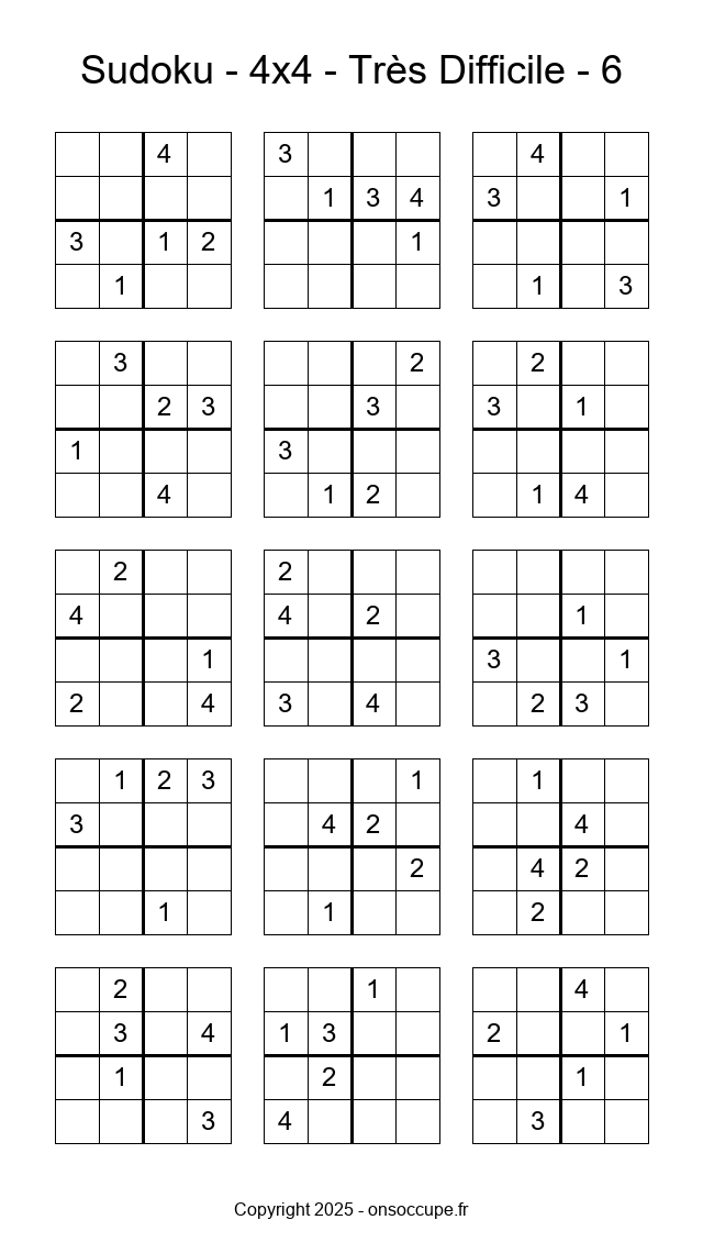 Sudoku 4×4 – Très Difficile #6 - Sudoku à imprimer gratuitement