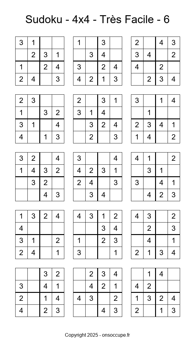 Sudoku 4×4 – Très Facile #6 - Sudoku à imprimer gratuitement