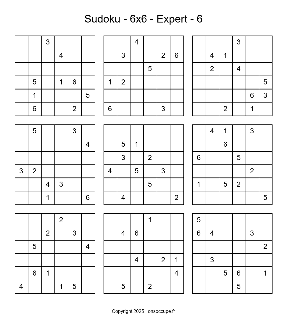 Sudoku 6×6 – Expert #6 - Sudoku à imprimer gratuitement