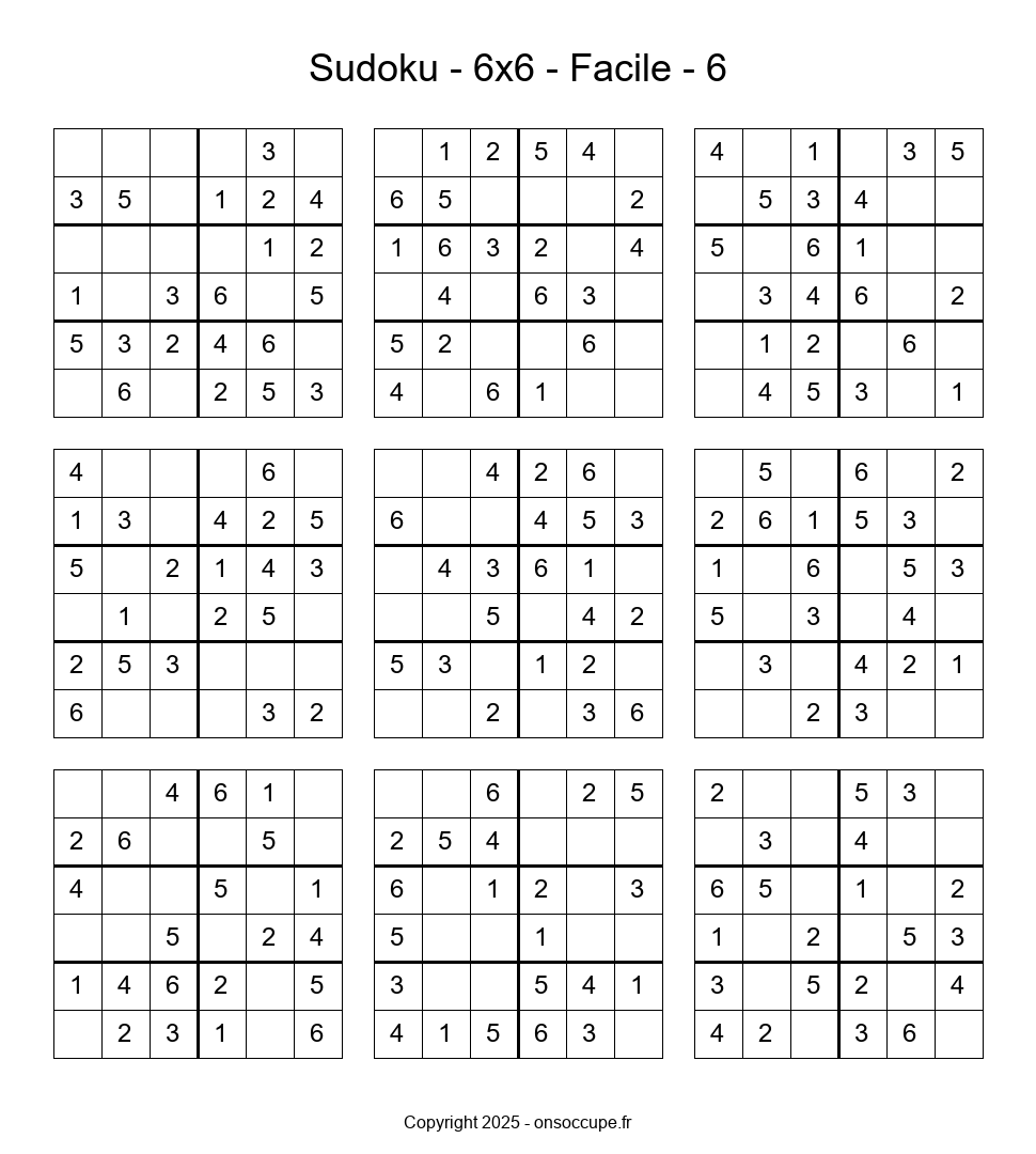 Sudoku 6×6 – Facile #6 - Sudoku à imprimer gratuitement