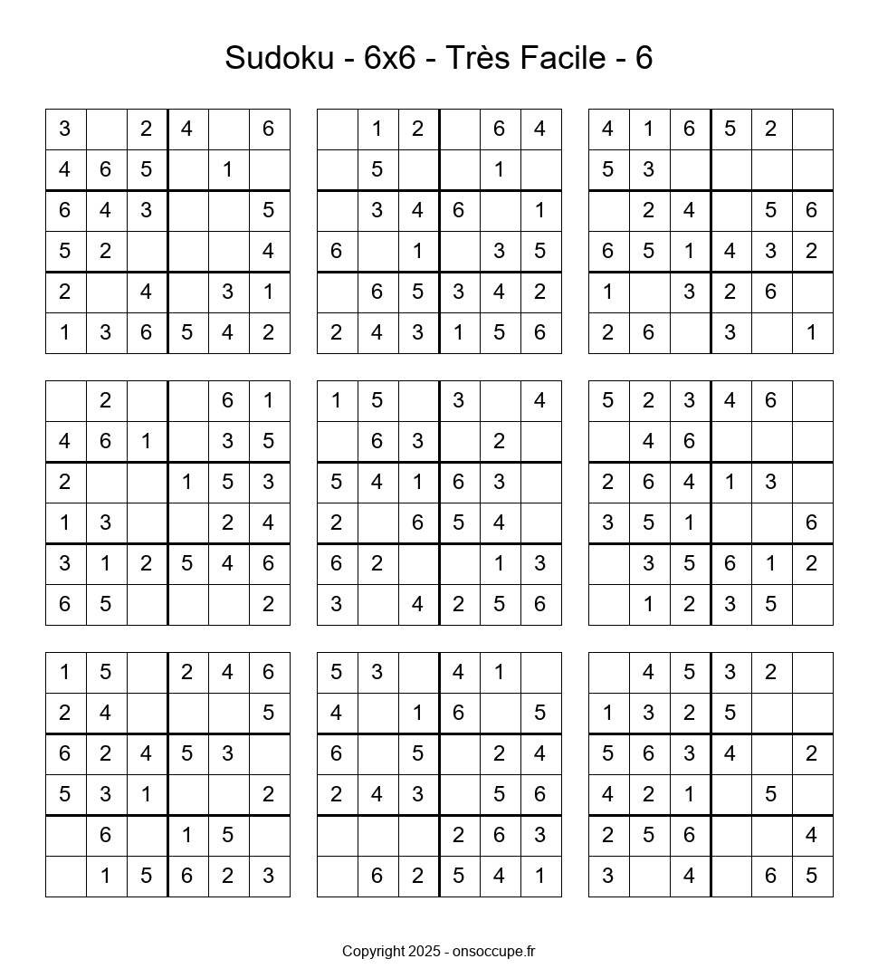 Sudoku 6×6 – Très Facile #6 - Sudoku à imprimer gratuitement