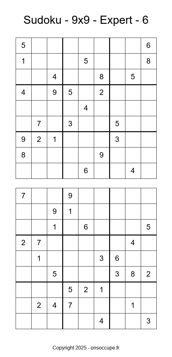 Sudoku 9×9 – Expert #6 - Sudoku à imprimer gratuitement