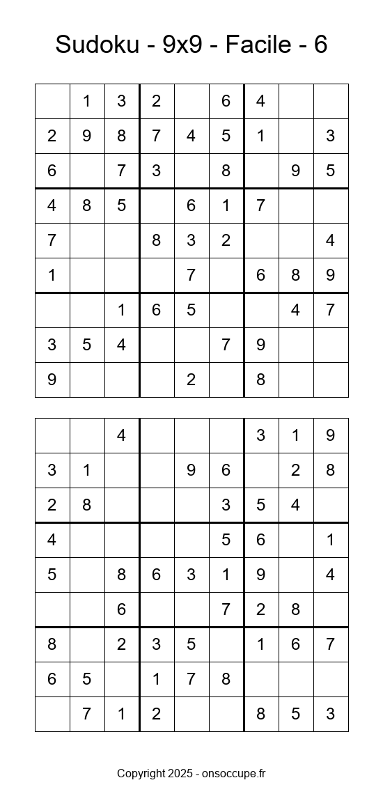 Sudoku 9×9 – Facile #6 - Sudoku à imprimer gratuitement