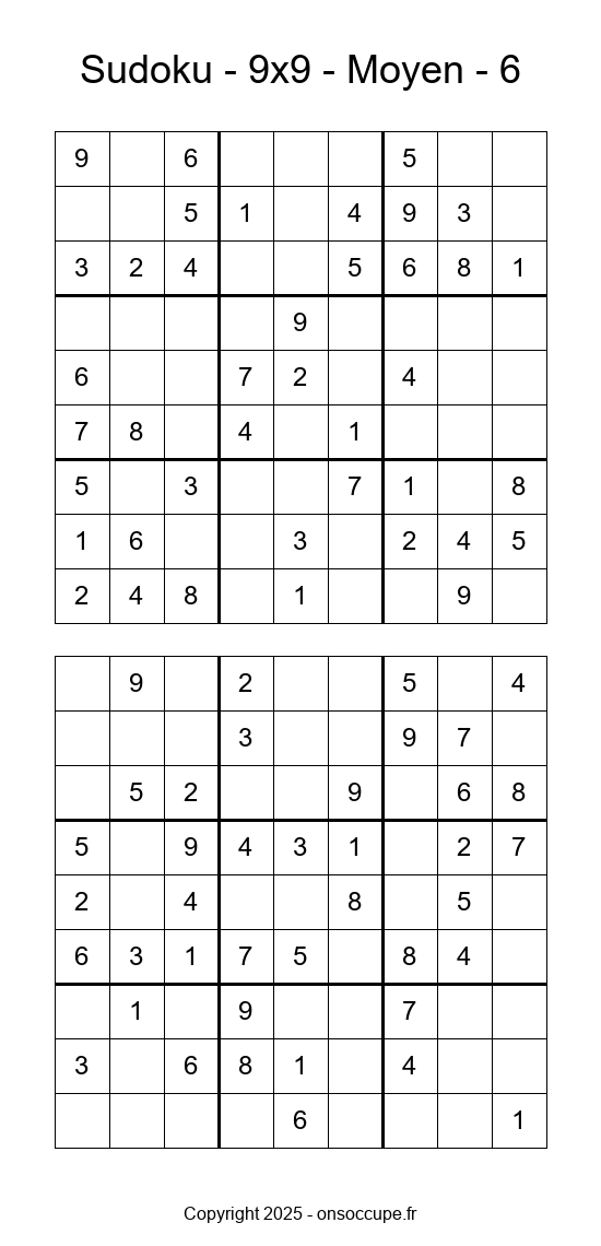 Sudoku 9×9 – Moyen #6 - Sudoku à imprimer gratuitement