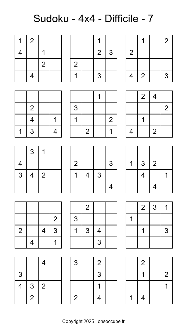 Sudoku 4×4 – Difficile #7 - Sudoku à imprimer gratuitement