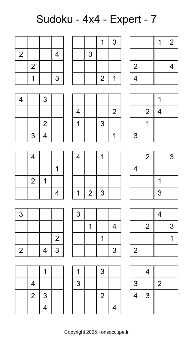 Sudoku 4×4 – Expert #7 - Sudoku à imprimer gratuitement