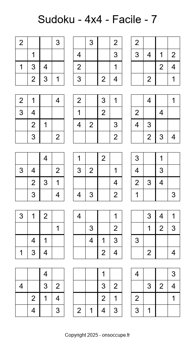 Sudoku 4×4 – Facile #7 - Sudoku à imprimer gratuitement
