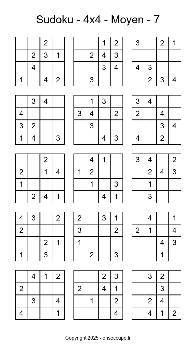 Sudoku 4×4 – Moyen #7 - Sudoku à imprimer gratuitement