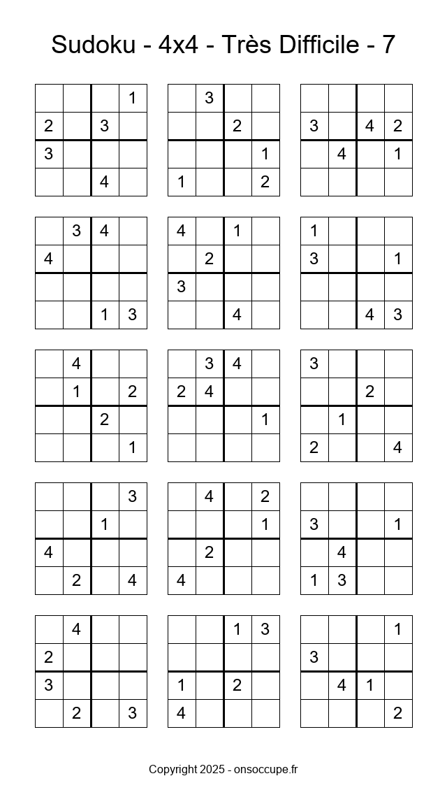 Sudoku 4×4 – Très Difficile #7 - Sudoku à imprimer gratuitement