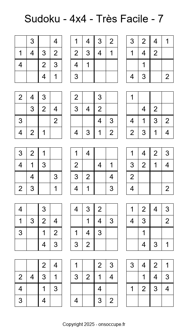 Sudoku 4×4 – Très Facile #7 - Sudoku à imprimer gratuitement