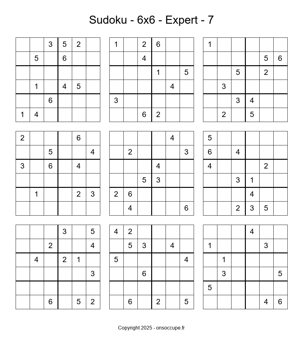 Sudoku 6×6 – Expert #7 - Sudoku à imprimer gratuitement