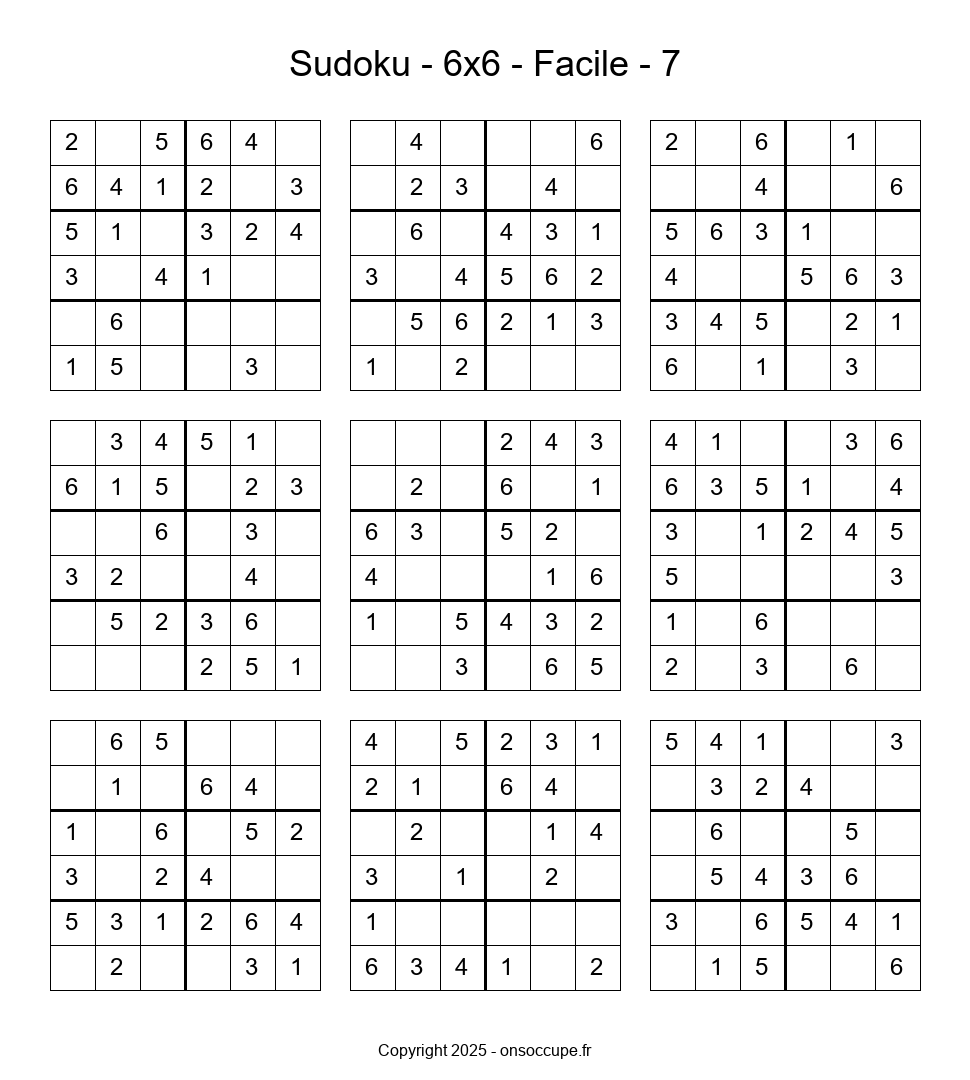 Sudoku 6×6 – Facile #7 - Sudoku à imprimer gratuitement