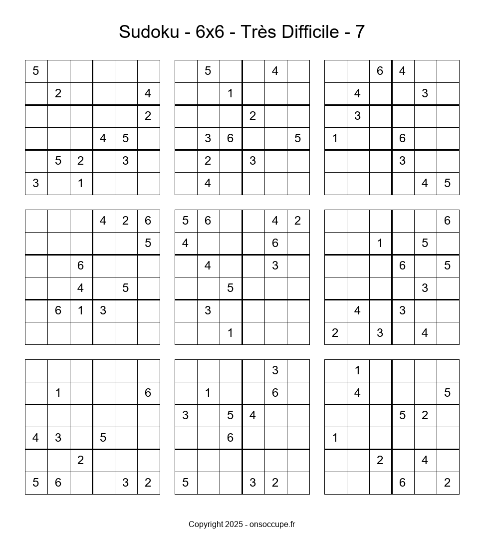 Sudoku 6×6 – Très Difficile #7 - Sudoku à imprimer gratuitement