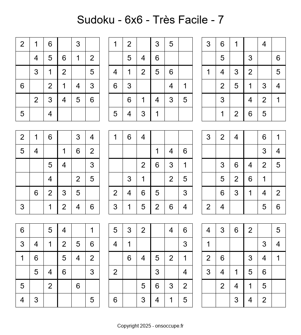 Sudoku 6×6 – Très Facile #7 - Sudoku à imprimer gratuitement