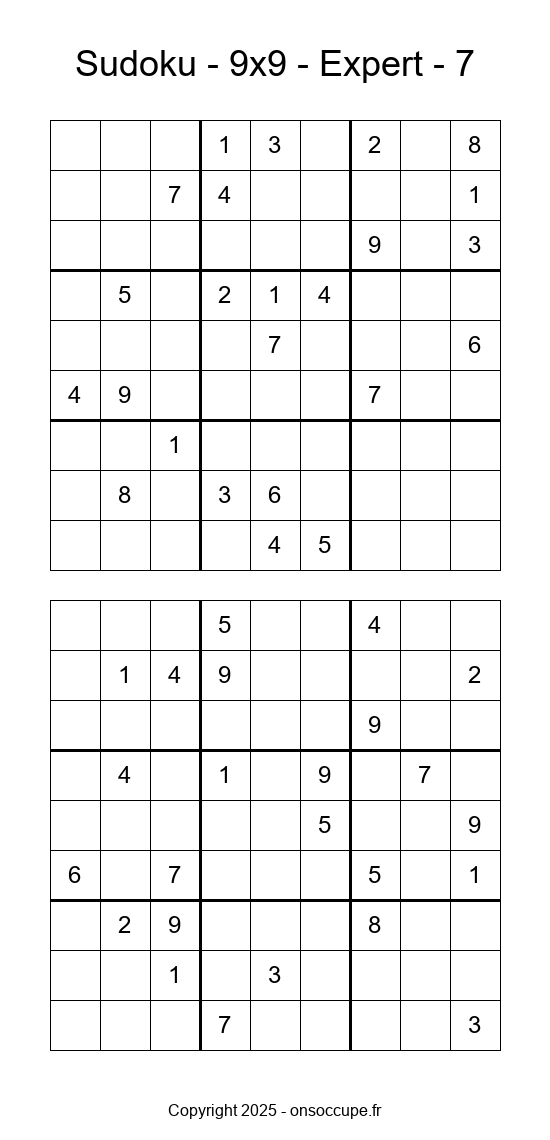 Sudoku 9×9 – Expert #7 - Sudoku à imprimer gratuitement