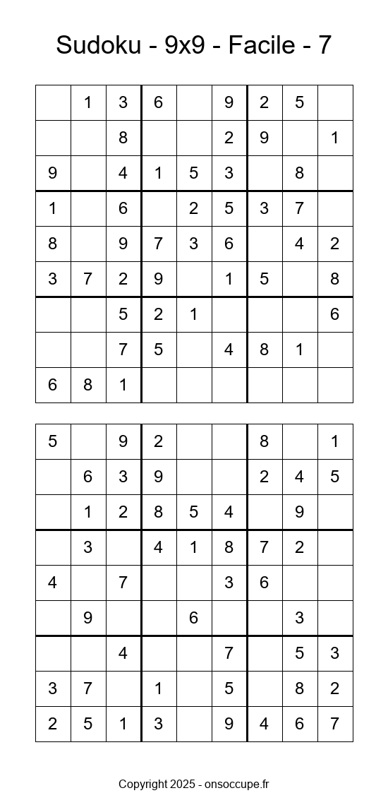 Sudoku 9×9 – Facile #7 - Sudoku à imprimer gratuitement