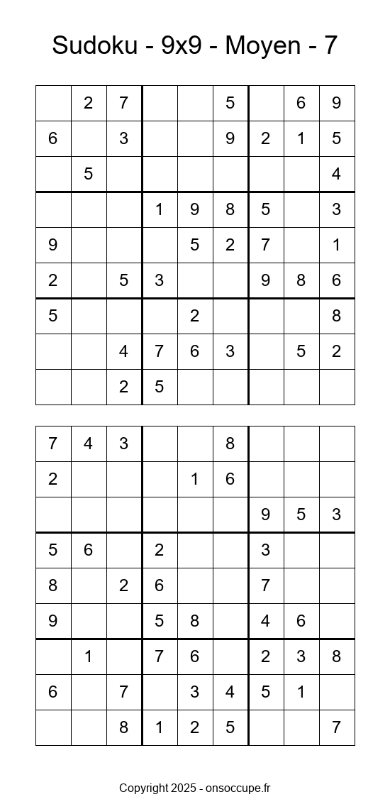 Sudoku 9×9 – Moyen #7 - Sudoku à imprimer gratuitement