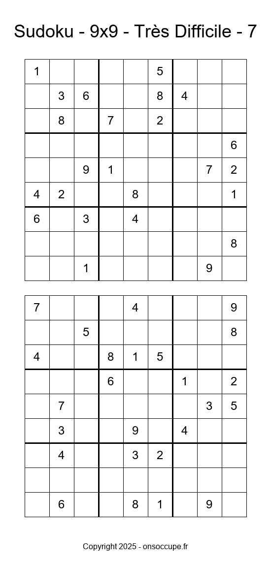 Sudoku 9×9 – Très Difficile #7 - Sudoku à imprimer gratuitement