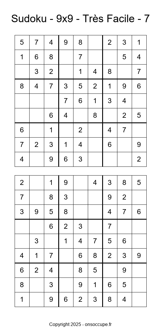 Sudoku 9×9 – Très Facile #7 - Sudoku à imprimer gratuitement