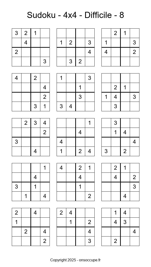 Sudoku 4×4 – Difficile #8 - Sudoku à imprimer gratuitement