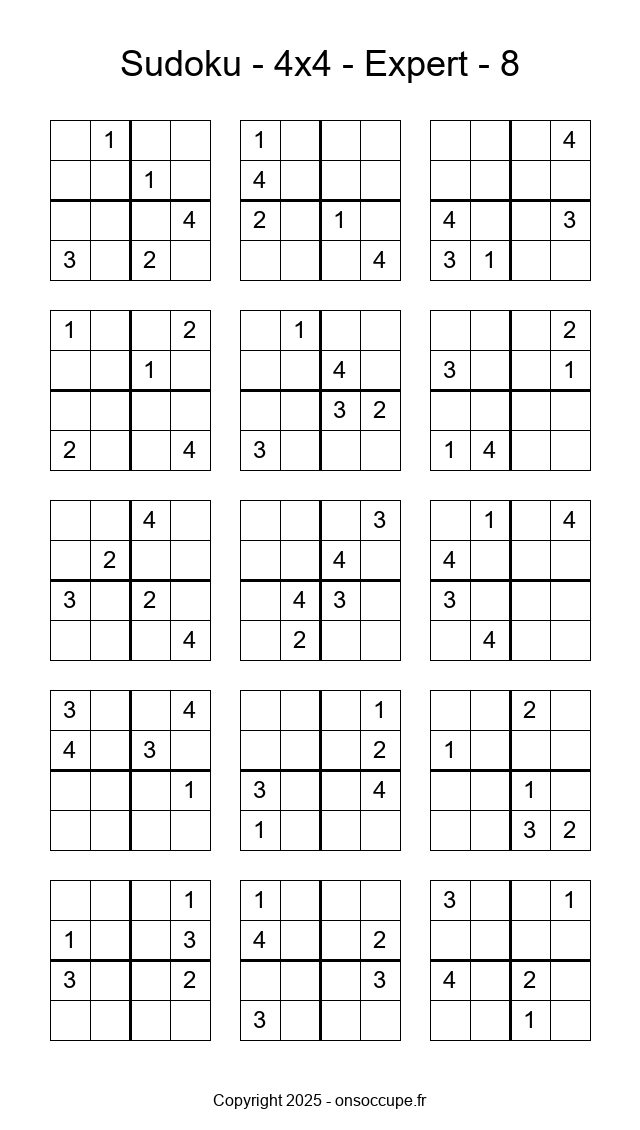 Sudoku 4×4 – Expert #8 - Sudoku à imprimer gratuitement