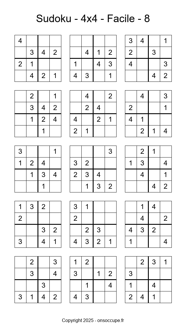 Sudoku 4×4 – Facile #8 - Sudoku à imprimer gratuitement